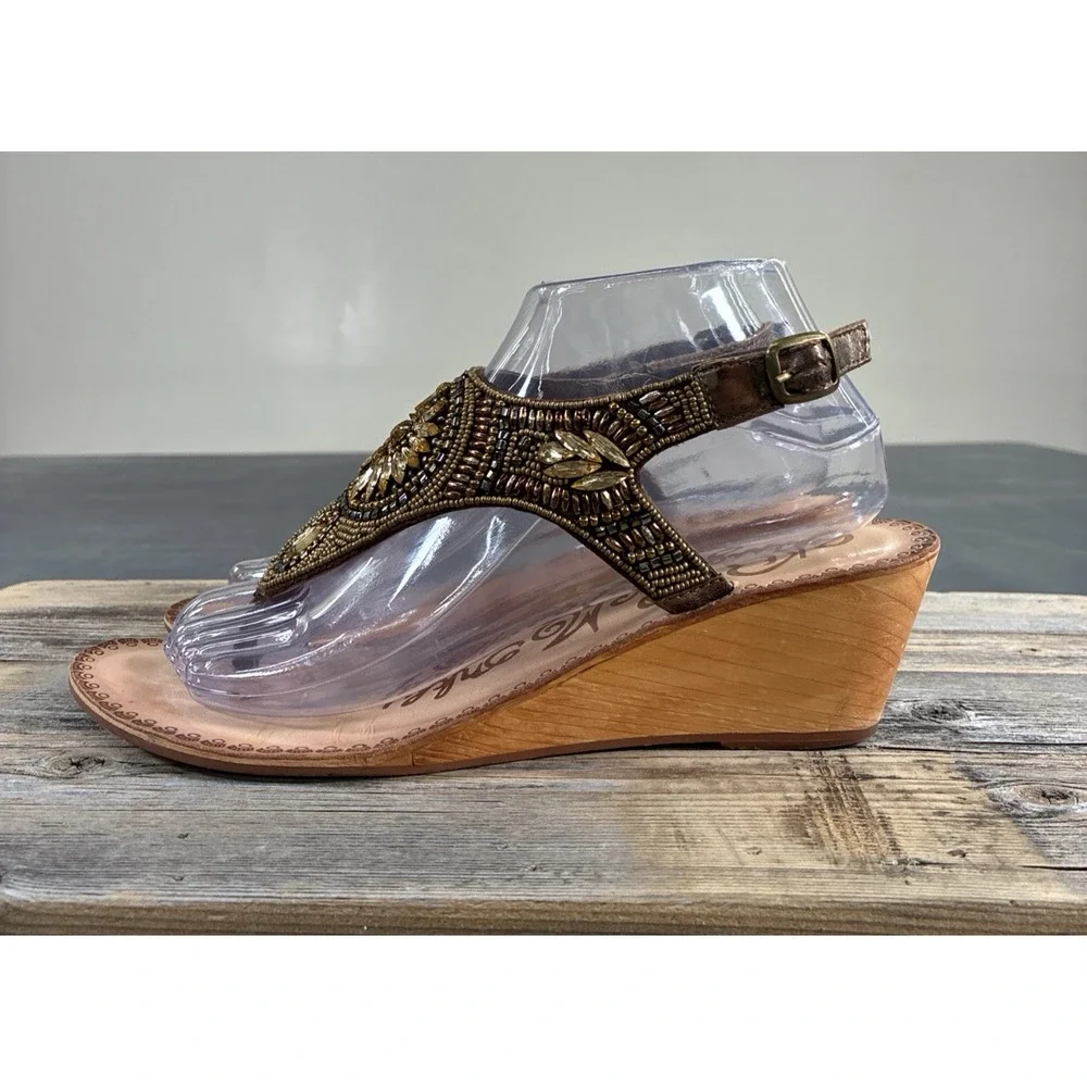 2pr. Naughty Monkey Beaded/Rhinestone Wedge Sandals Size 8.5 Bnfts Charity